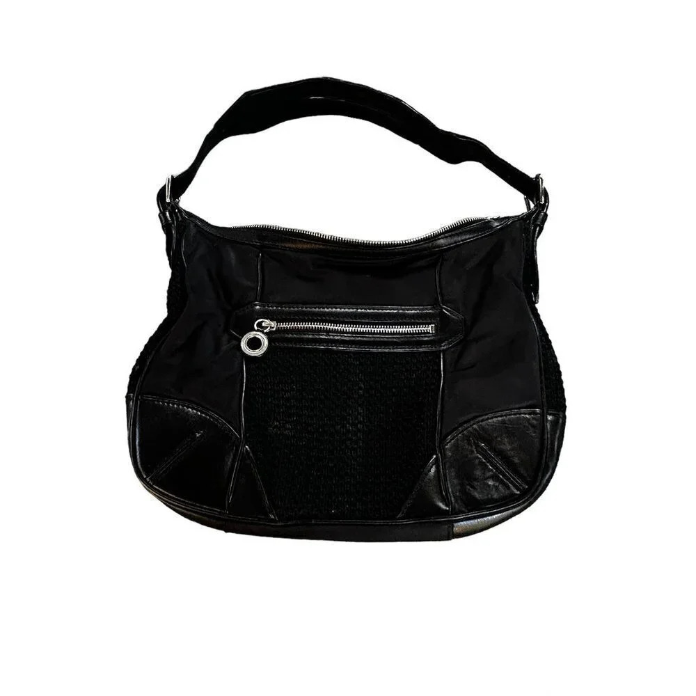 Cole Haan Black Leather and Canvas Handbag